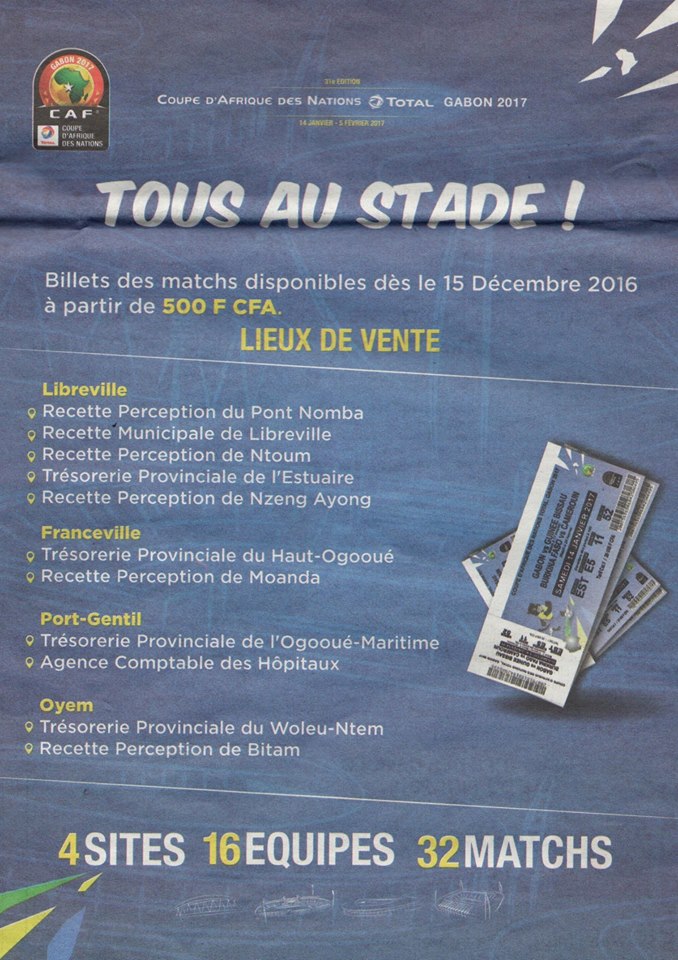Ouverture de la vente des billets CAN 2017, à partir de 500 FCFA