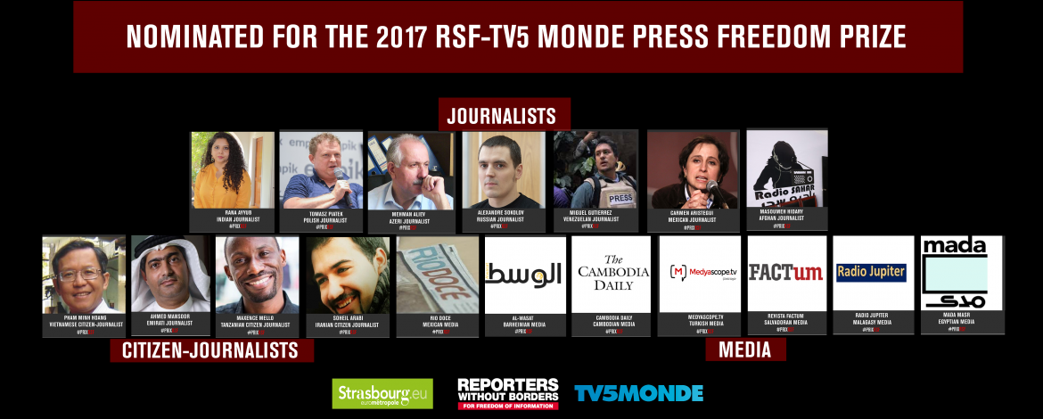 Dix-huit journalistes et médias nominés pour le Prix RSF 2017