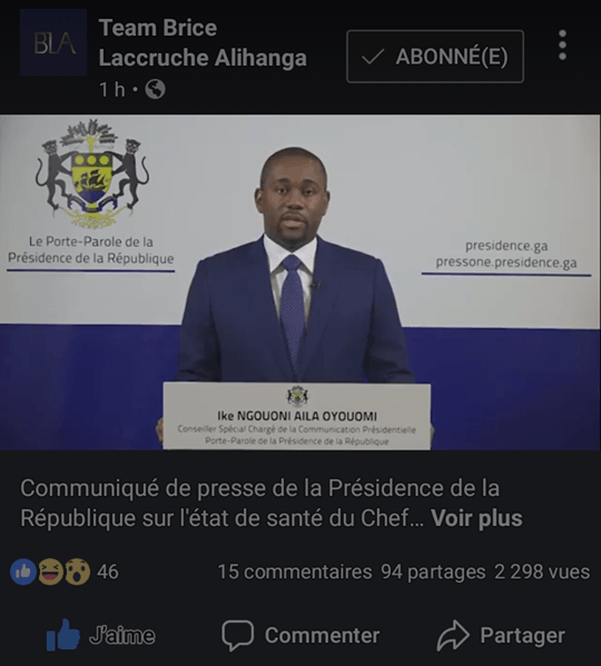 La présidence gabonaise invite les gabonais à se méfier des faknews sur la santé d’Ali Bongo